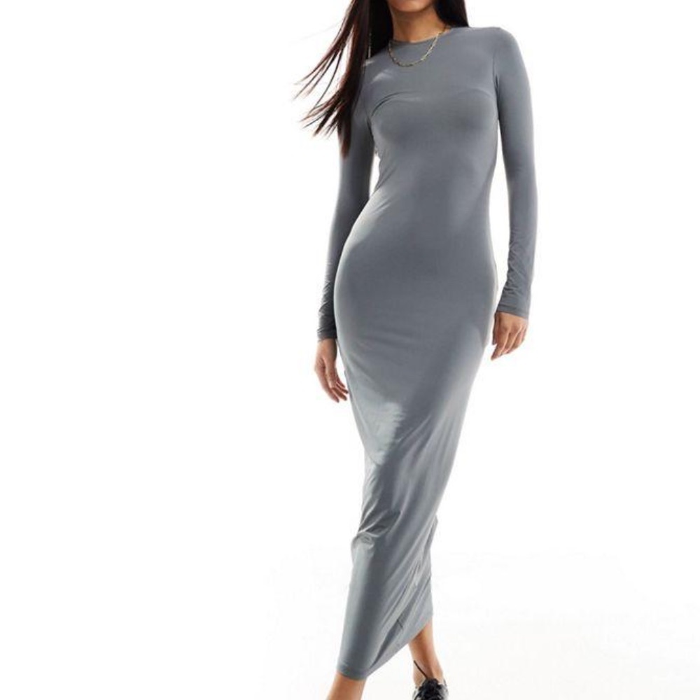 Pull&Bear Long Sleeve Bodycon Dress in Slate Gray